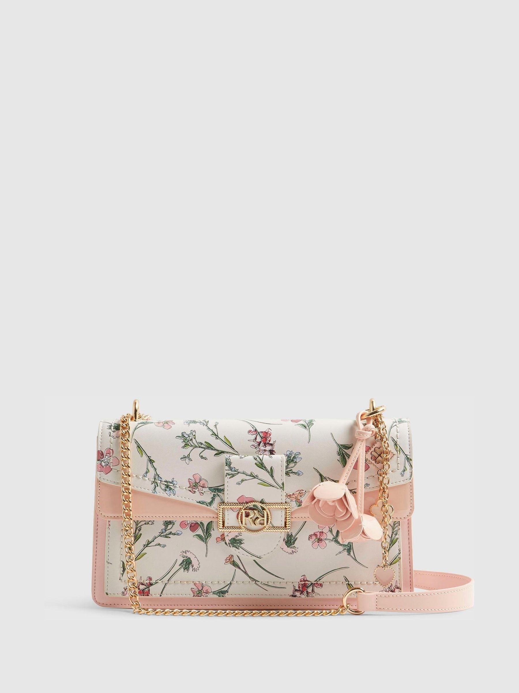 River Island cream ditsy floral panelled shoulder bag, imported from the UK
