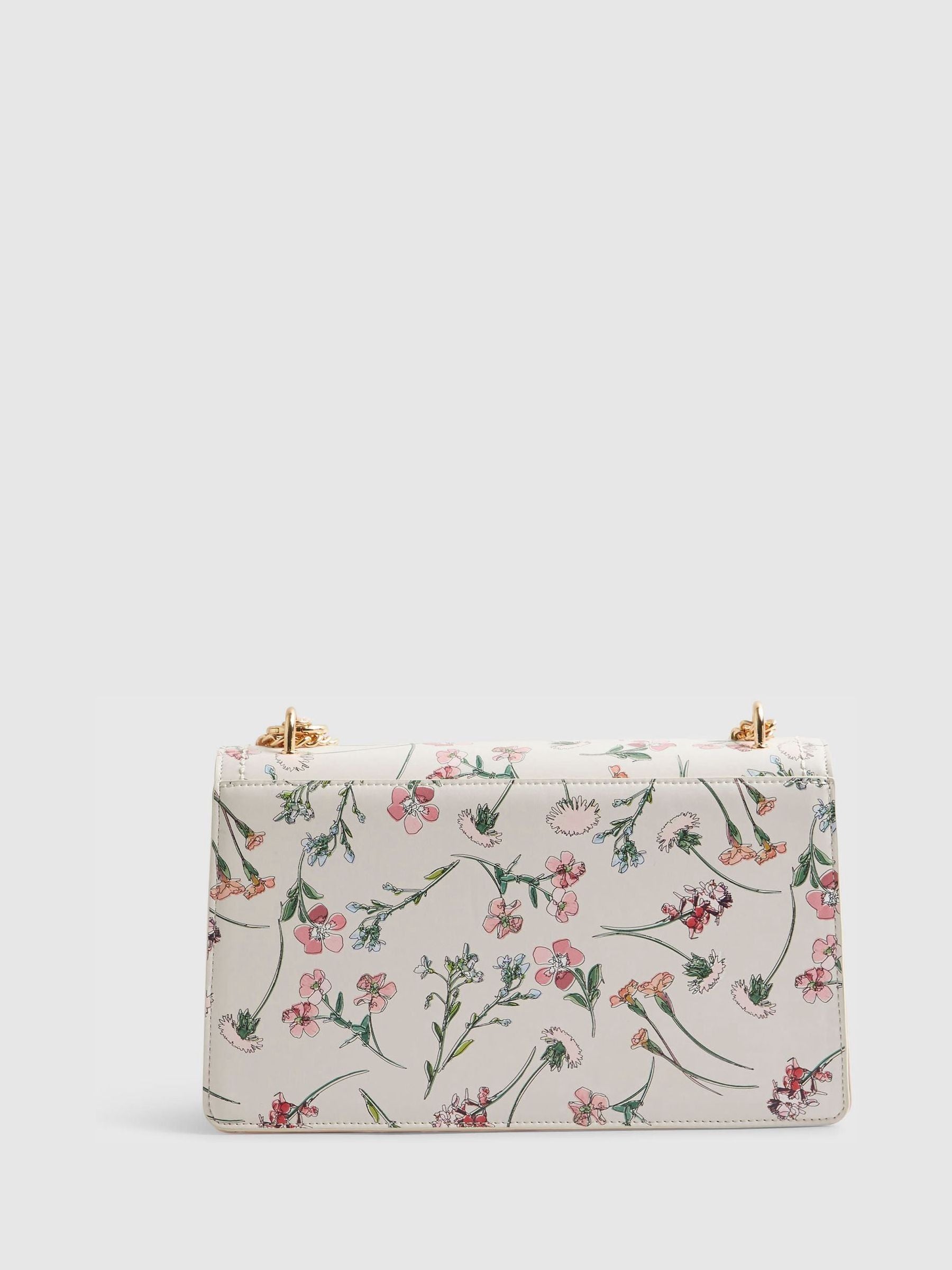 River Island cream ditsy floral panelled shoulder bag, imported from the UK