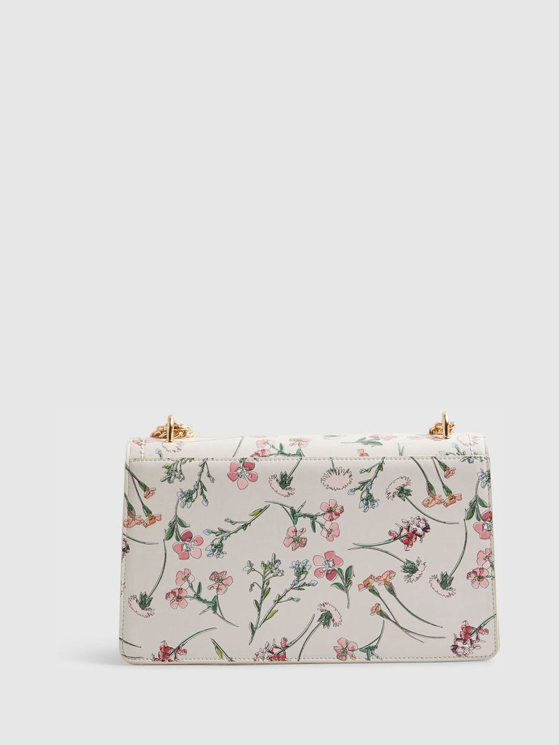 River Island cream ditsy floral panelled shoulder bag, imported from the UK