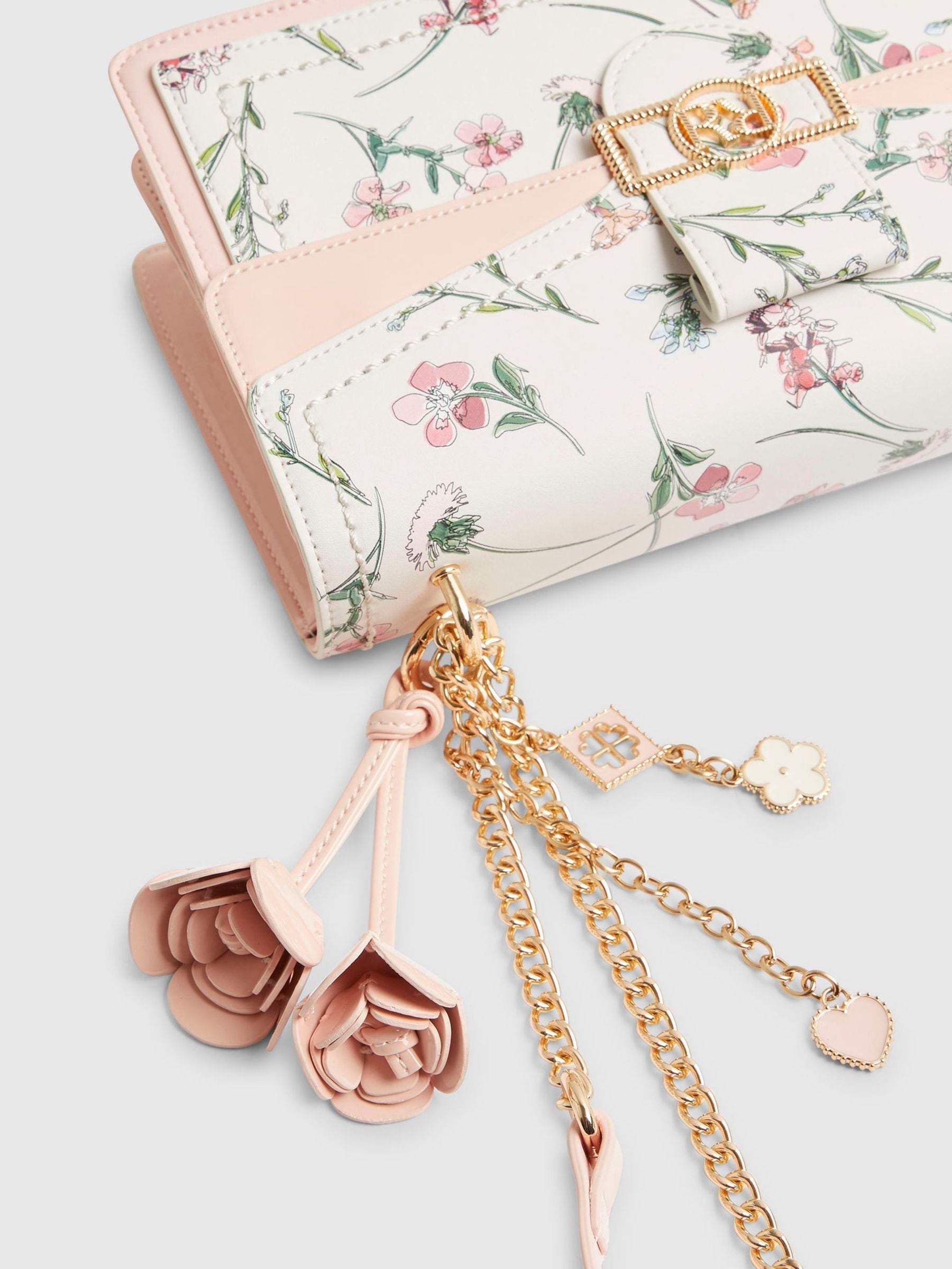 River Island cream ditsy floral panelled shoulder bag, imported from the UK
