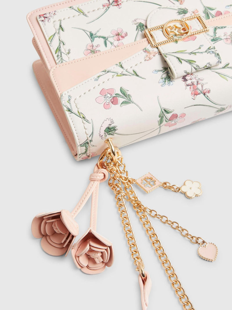 River Island cream ditsy floral panelled shoulder bag, imported from the UK