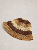 White Stuff brown block stripe bucket hat, imported from the UK