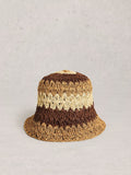 White Stuff brown block stripe bucket hat, imported from the UK