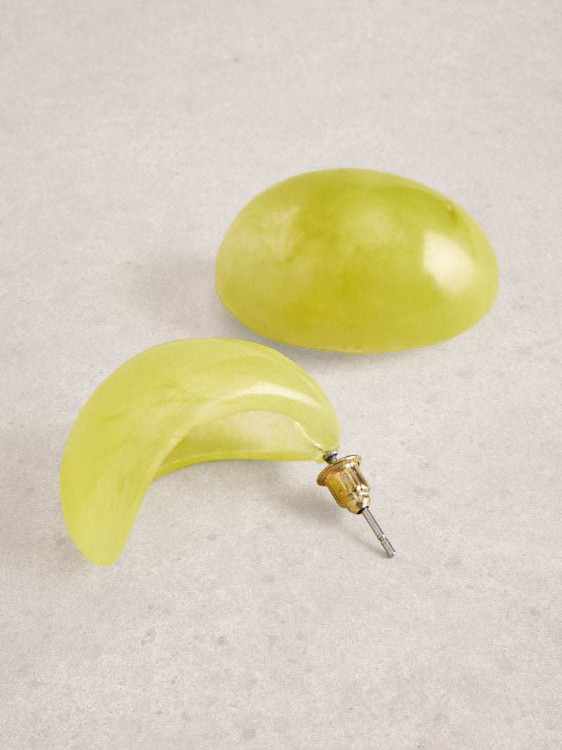 White Stuff green ruby resin hoop earrings, imported from the UK