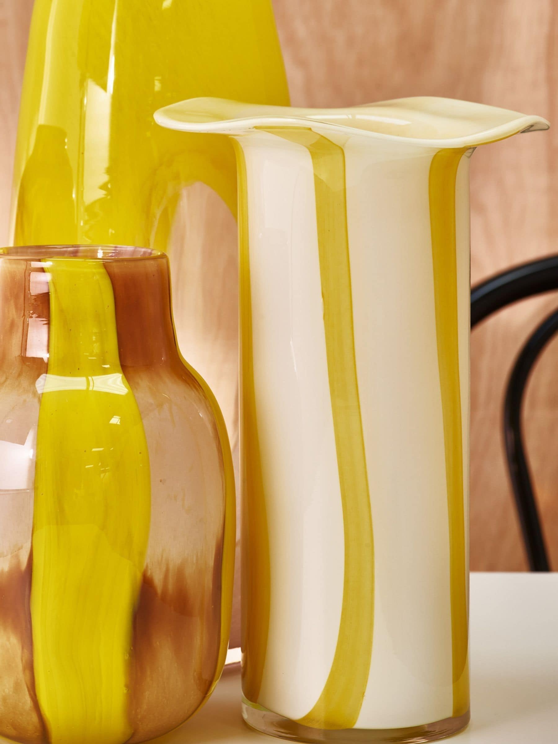 Oliver Bonas yellow Niu striped glass vase 26cm - British product