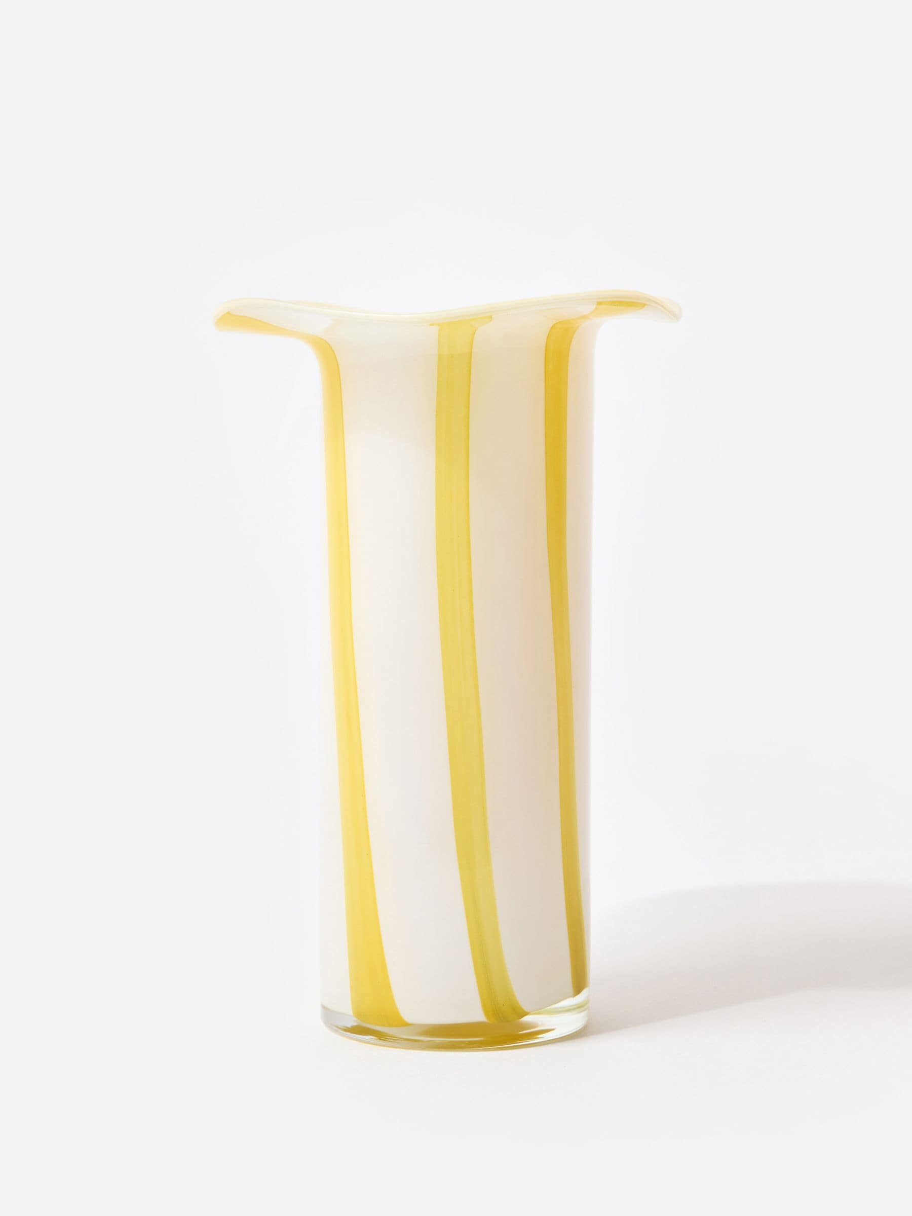 Oliver Bonas yellow Niu striped glass vase 26cm - British product