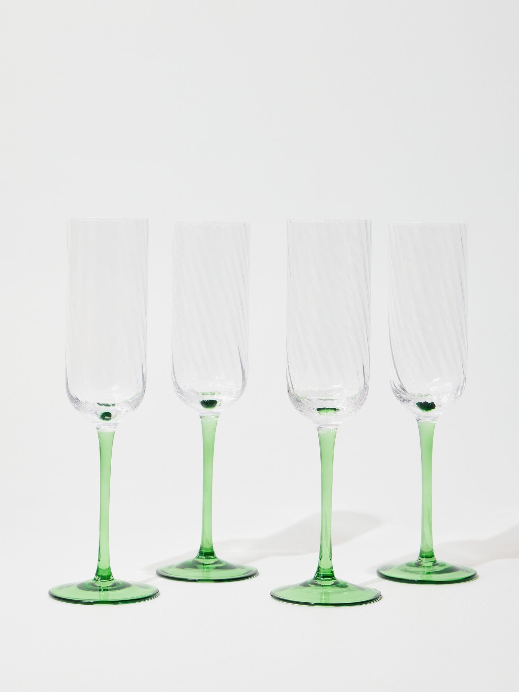 Oliver Bonas Alba green champagne flutes set of 4 24cm (British brand)