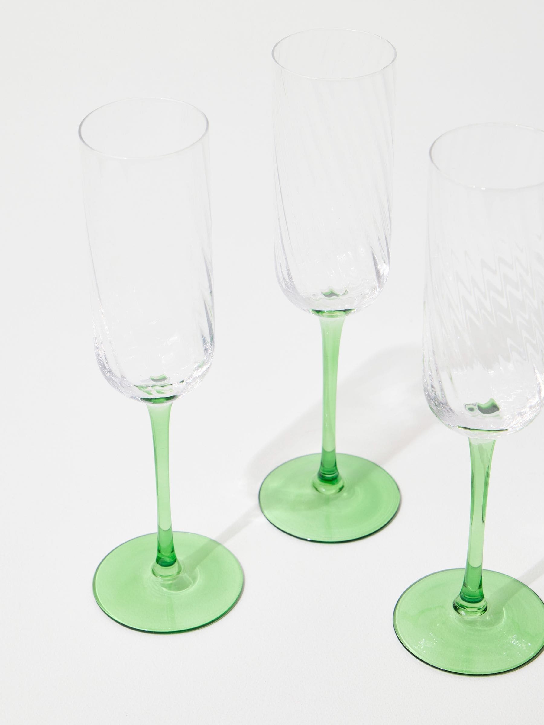 Oliver Bonas Alba green champagne flutes set of 4 24cm (British brand)