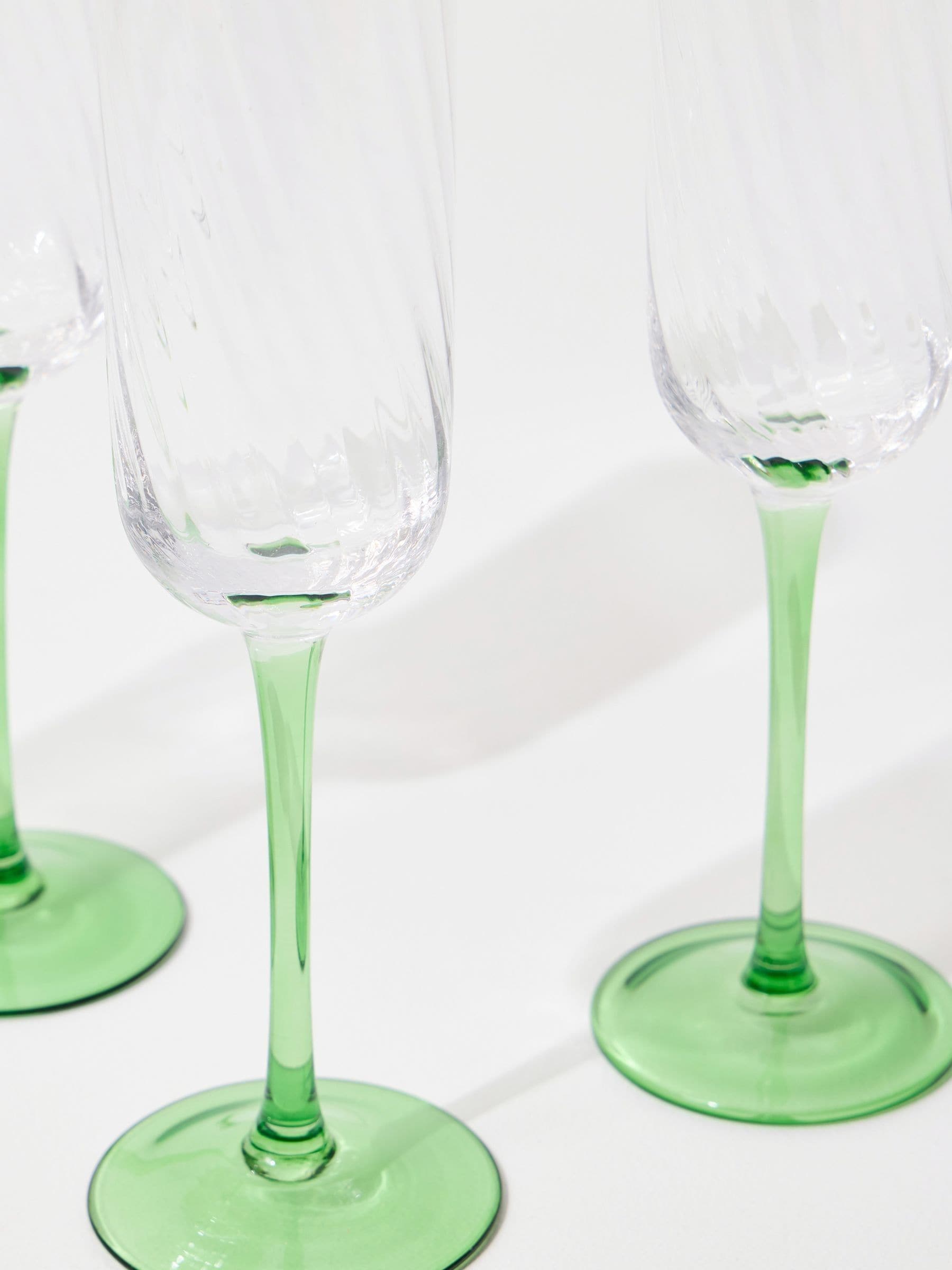 Oliver Bonas Alba green champagne flutes set of 4 24cm (British brand)