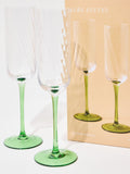 Oliver Bonas Alba green champagne flutes set of 4 24cm (British brand)
