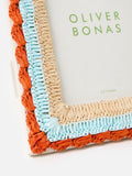 Oliver Bonas raffia photo frame red burnt orange blue 5x7, UK version