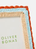 Oliver Bonas raffia photo frame red burnt orange blue 5x7, UK version