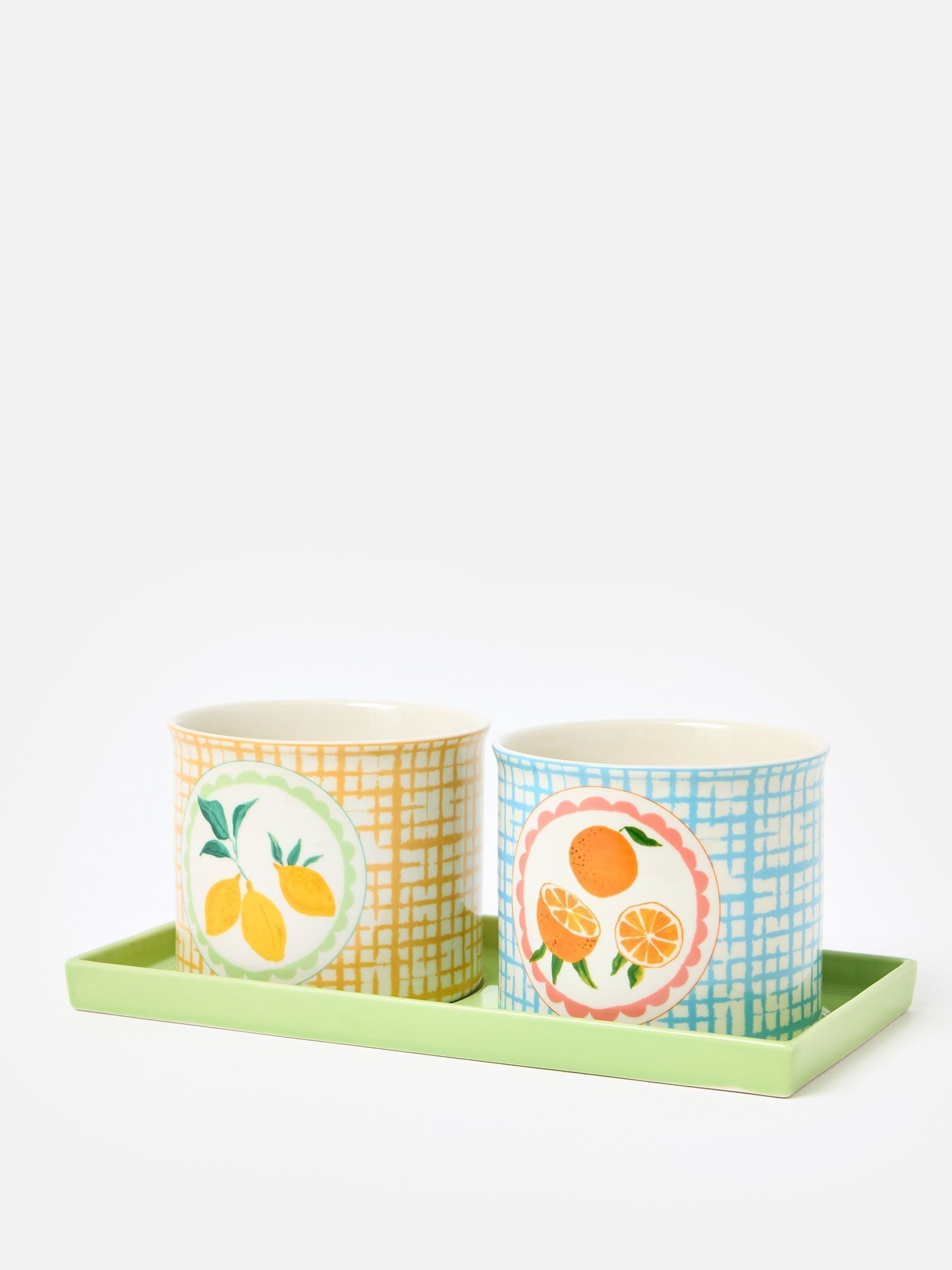 Oliver Bonas Blue Fruta ceramic plant pots set of 2, UK version