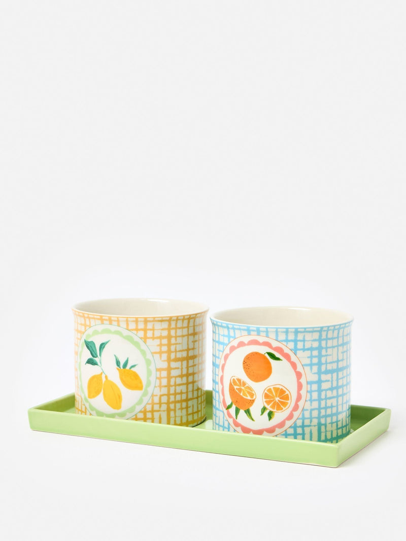 Oliver Bonas Blue Fruta ceramic plant pots set of 2, UK version