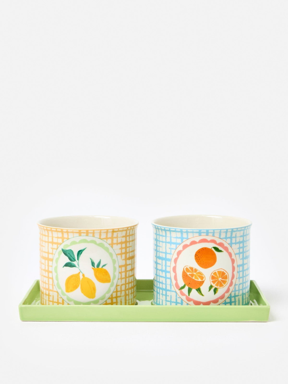 Oliver Bonas Blue Fruta ceramic plant pots set of 2, UK version