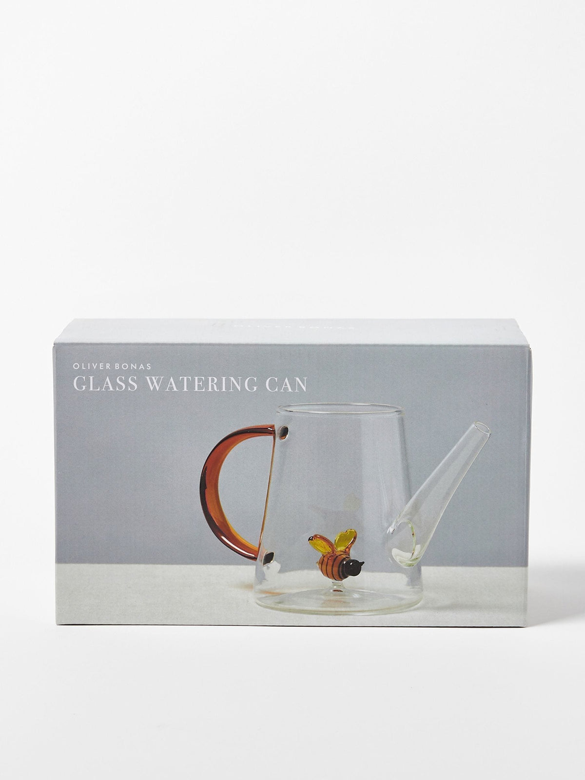 Oliver Bonas clear glass bee watering can 13cm, imported from the UK