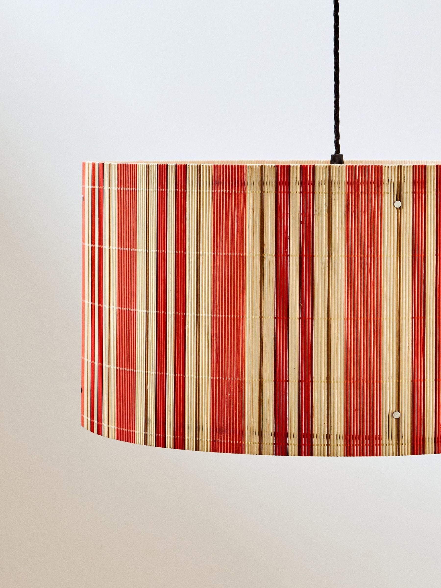 Oliver Bonas orange stripe bamboo pendant lamp shade 23x45cm, imported from the UK