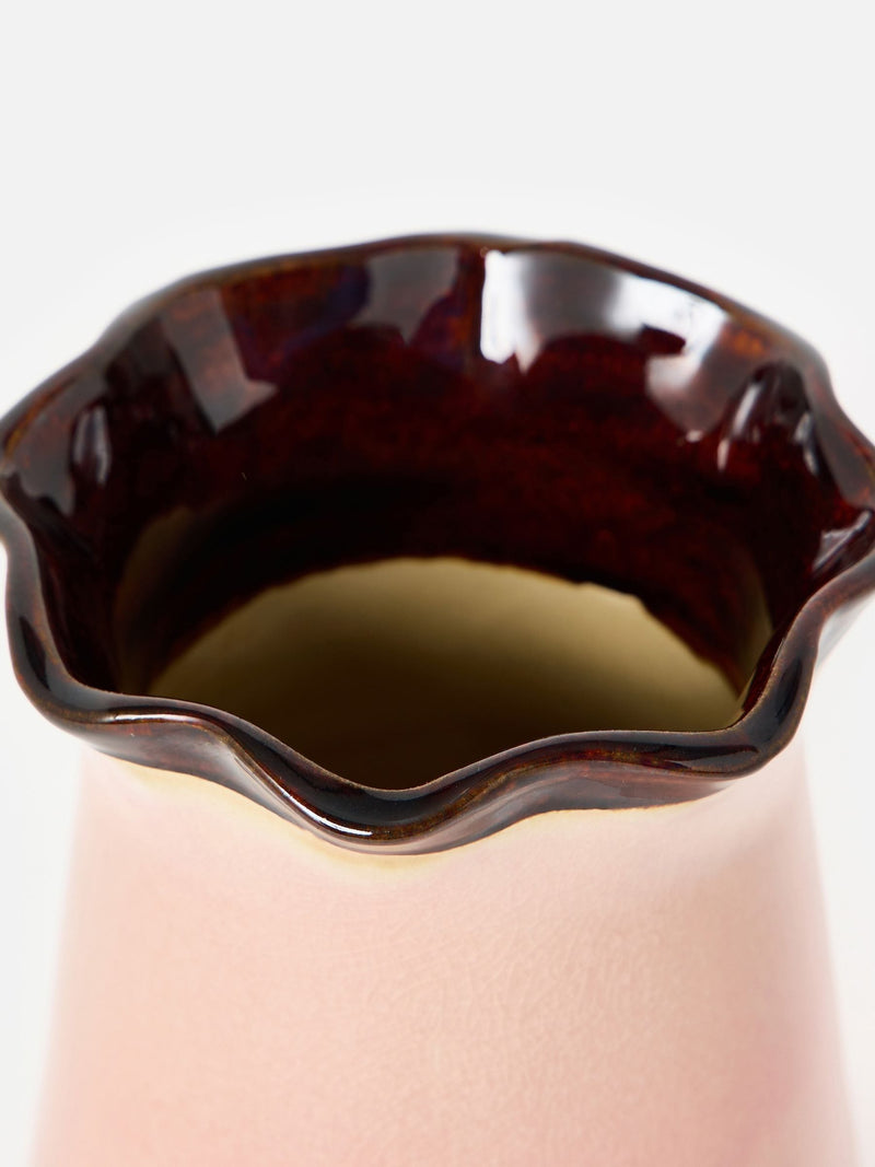 Oliver Bonas pink ceramic ripple vase 21cm, imported from the UK
