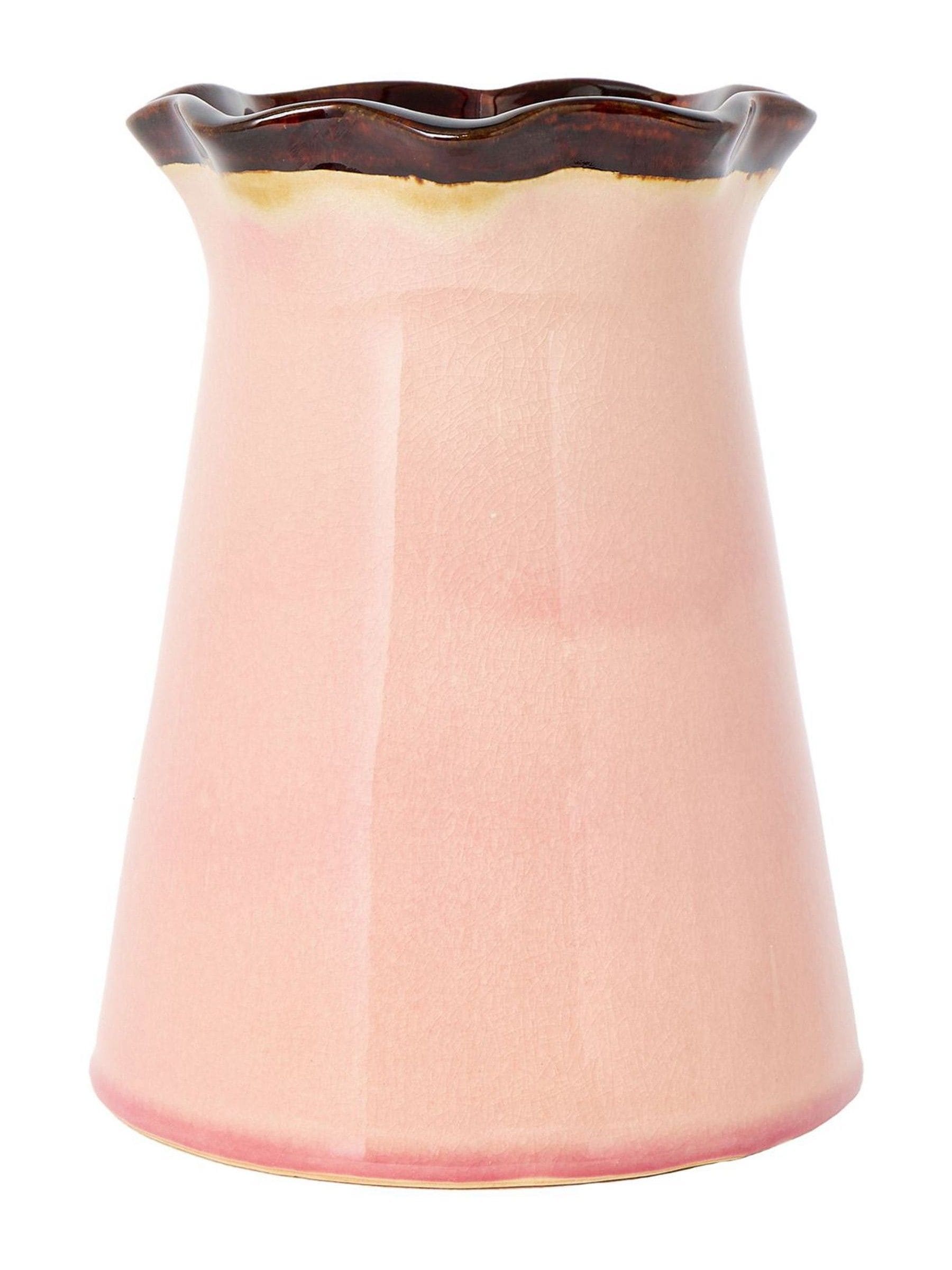 Oliver Bonas pink ceramic ripple vase 21cm, imported from the UK