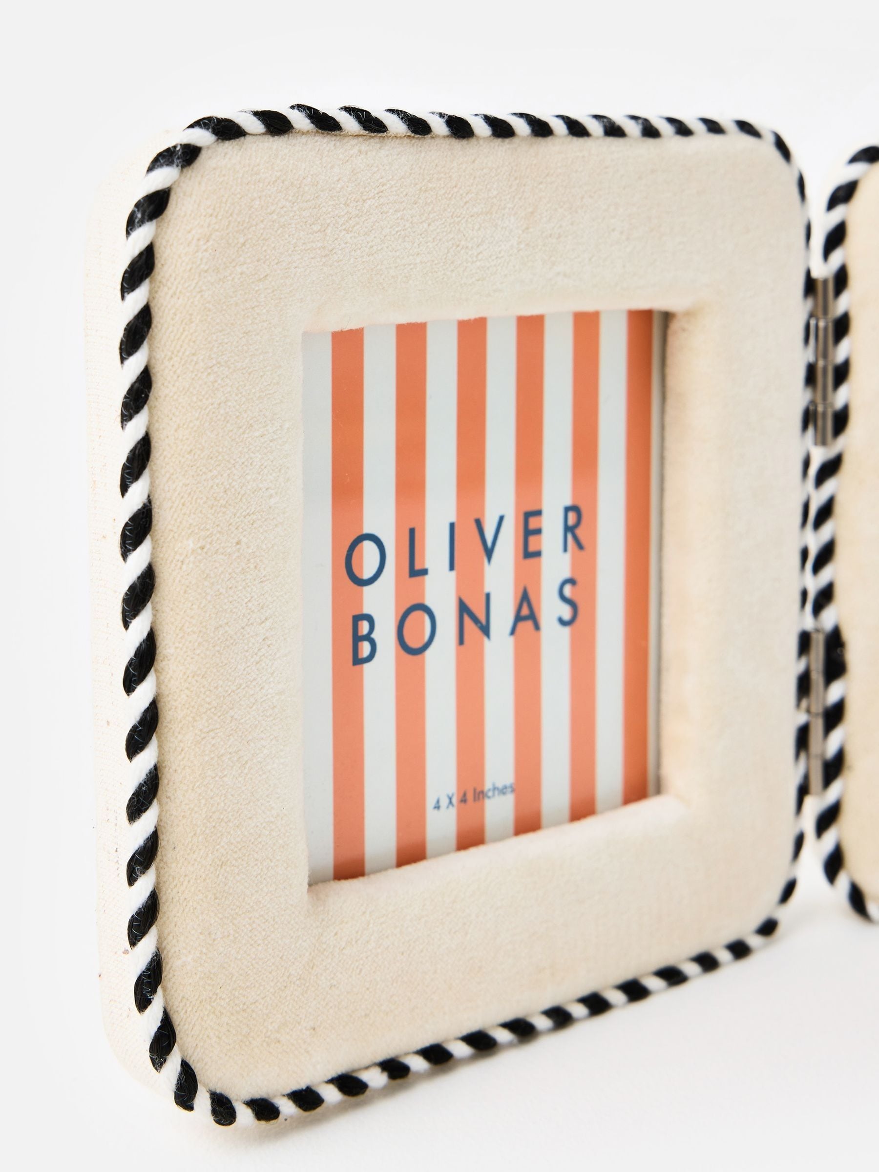 Oliver Bonas cream velvet double photo frame 4x4 inch (British brand)