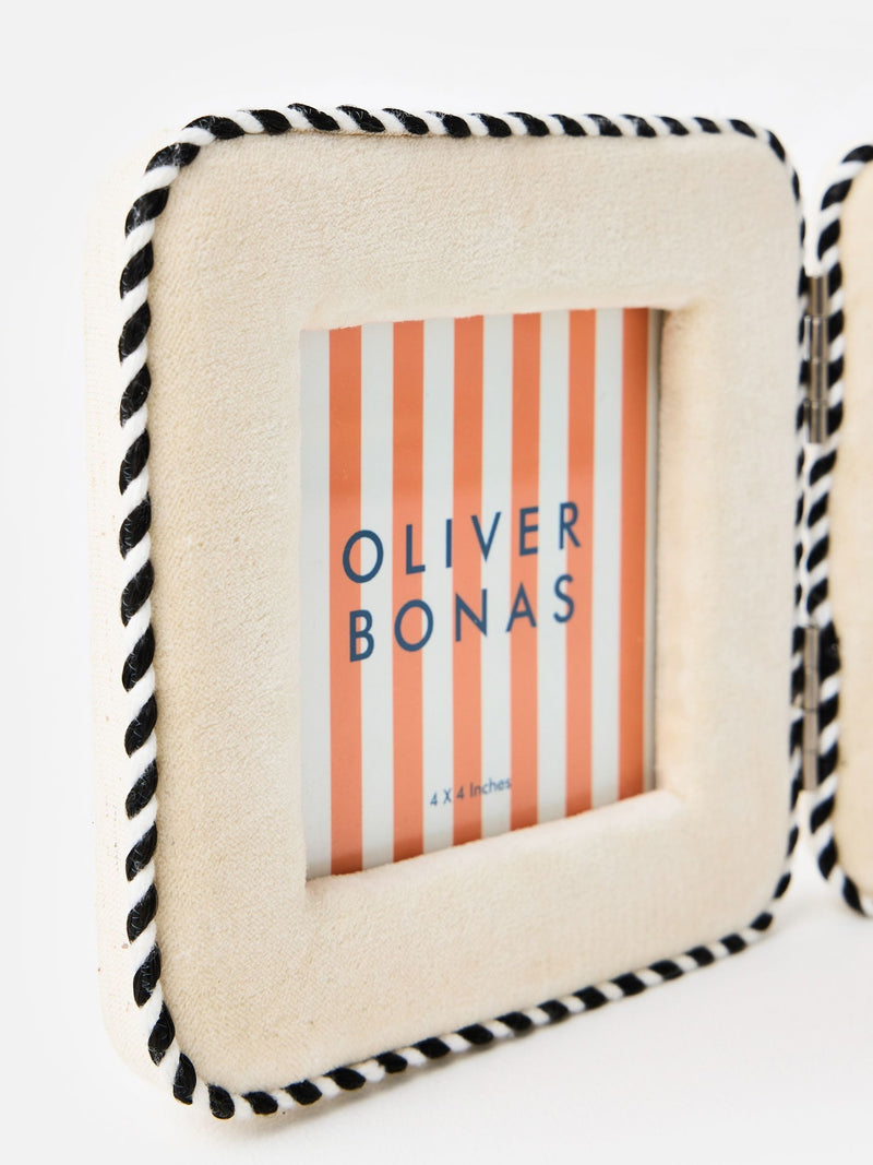 Oliver Bonas cream velvet double photo frame 4x4 inch (British brand)