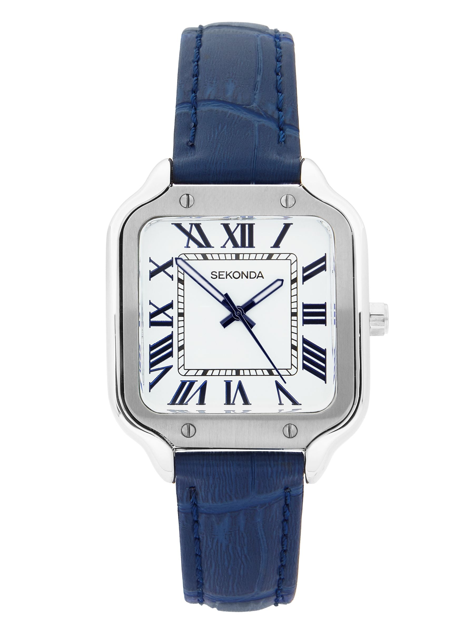 Sekonda Rene square analogue watch 29mm blue leather strap, UK version