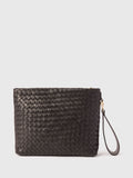 Whistles Black Avah woven suede zip clutch - British product