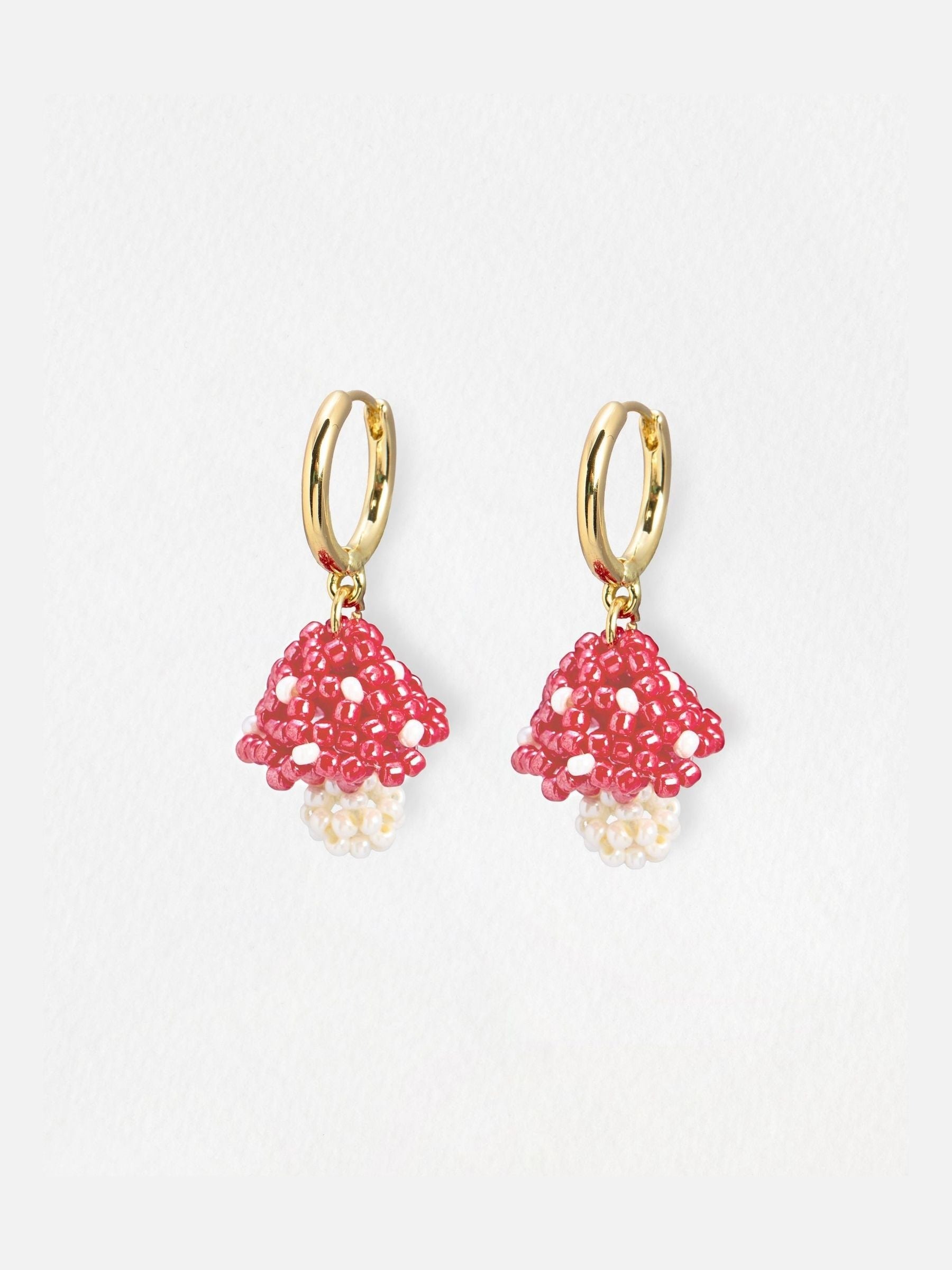 Oliver Bonas gold tone mushroom beaded hoop earrings, UK version