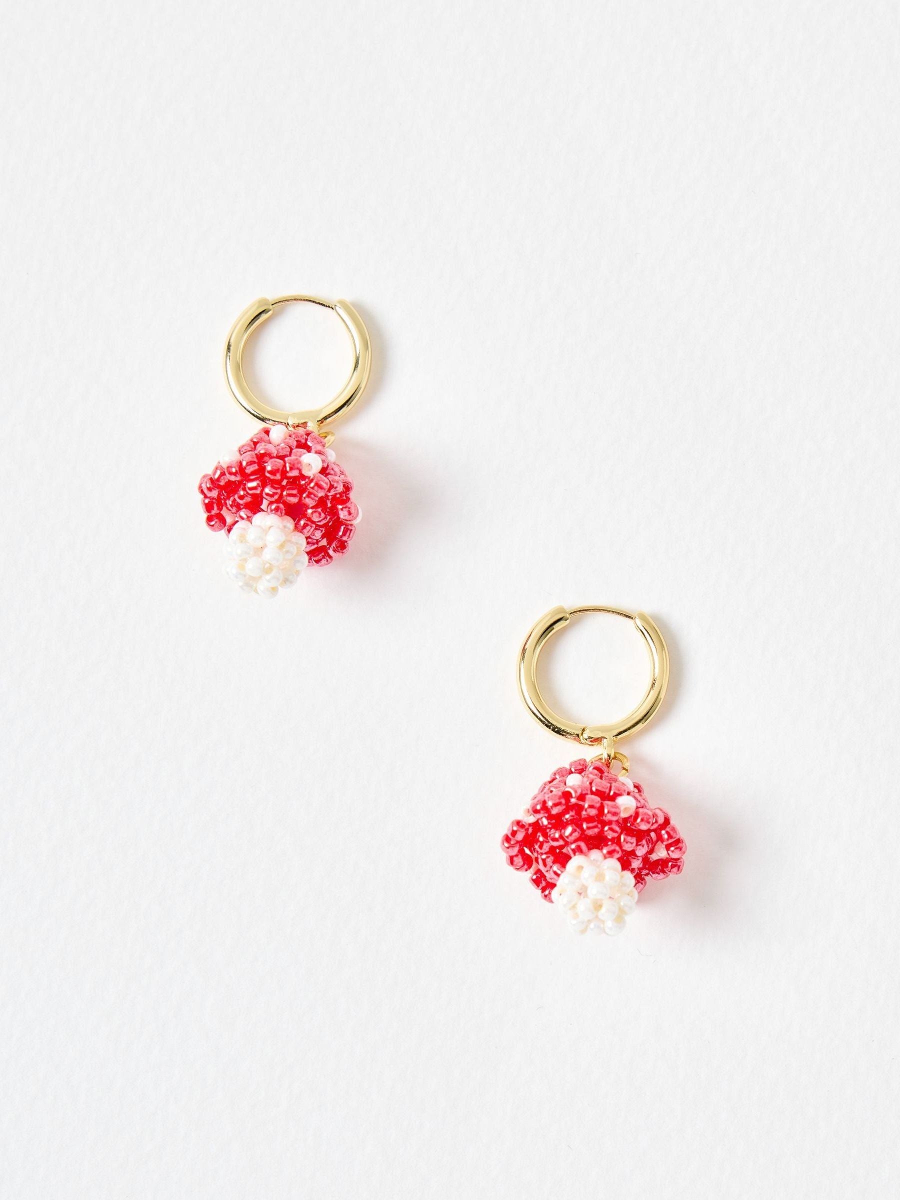 Oliver Bonas gold tone mushroom beaded hoop earrings, UK version