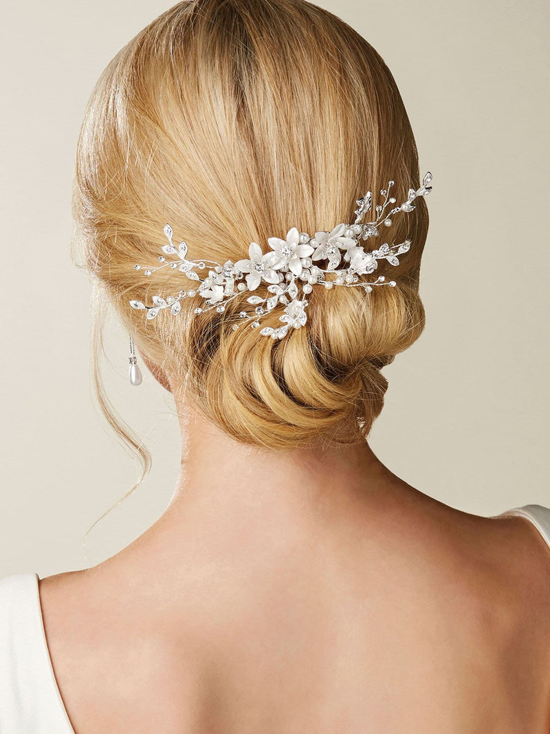 Jon Richard silver tone spray comb pearl crystal (British brand)