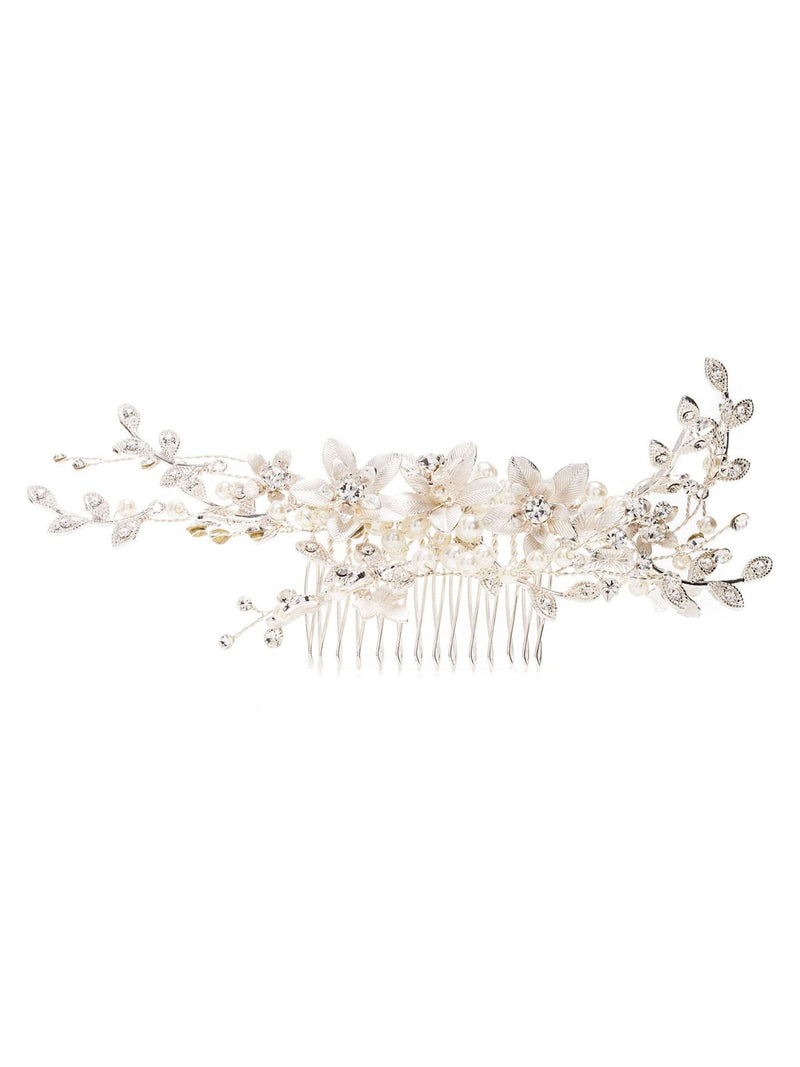 Jon Richard silver tone spray comb pearl crystal (British brand)