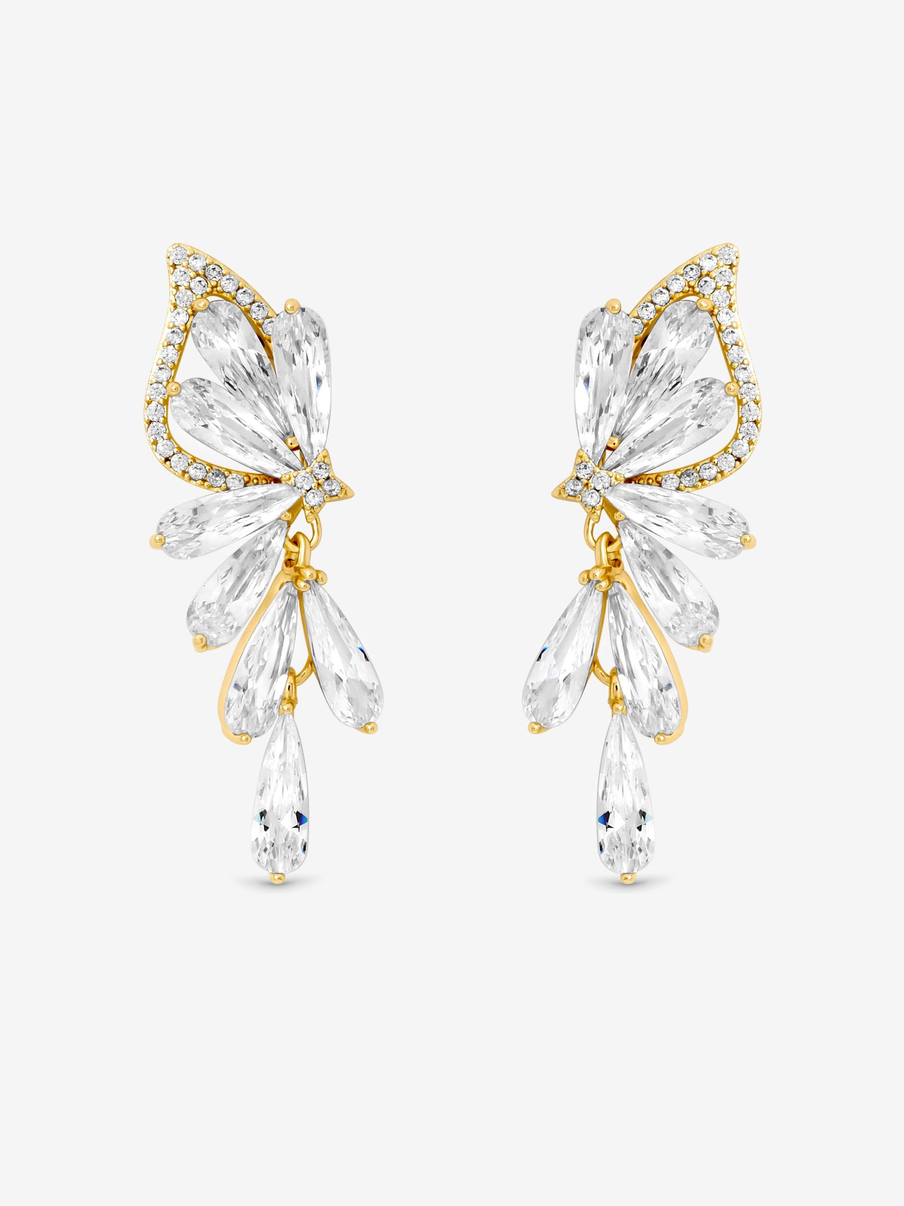 Jon Richard gold plated crystal floral droplet earrings, UK version