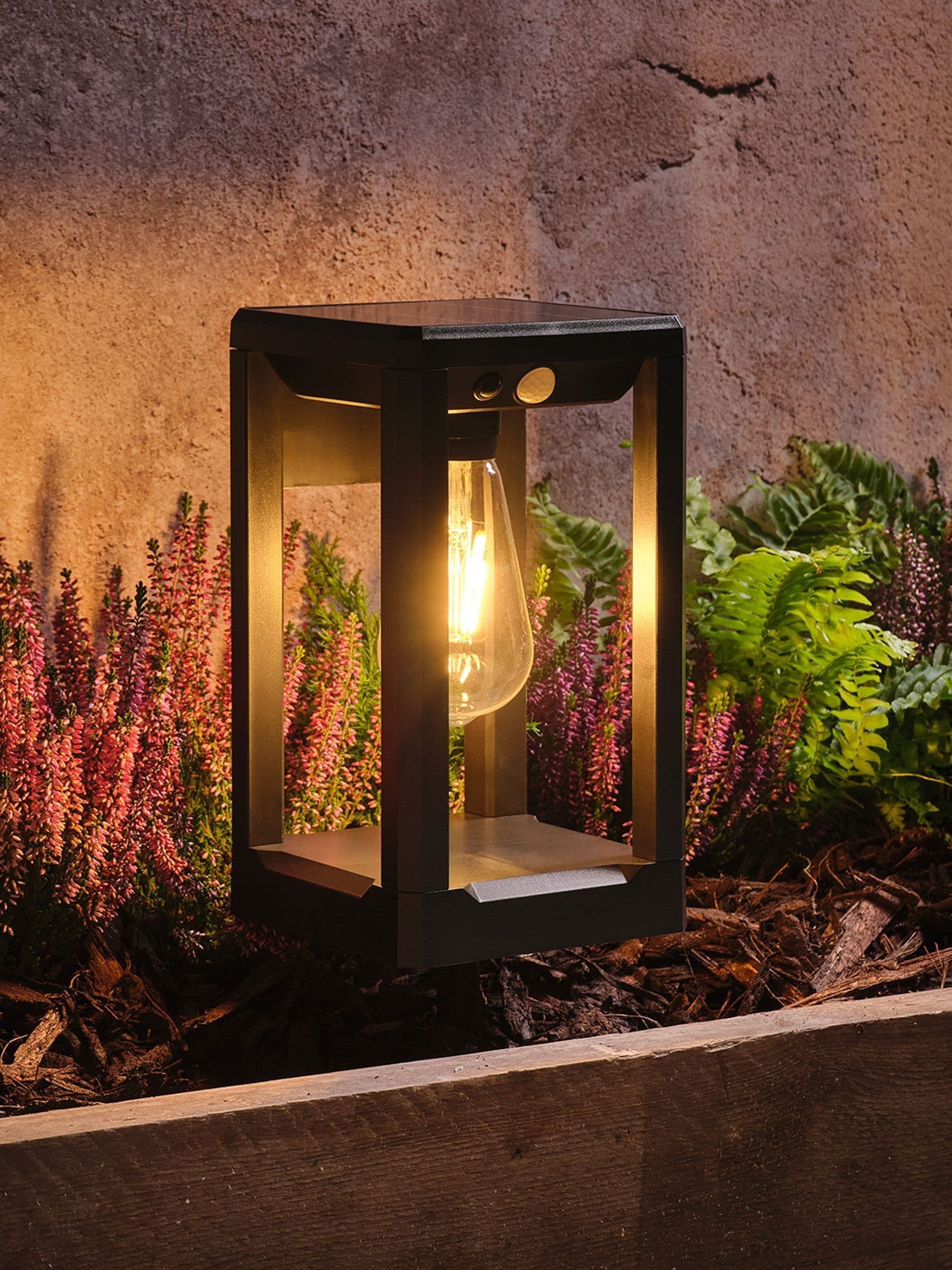 Lights4fun black solar outdoor wall light with sensor (British brand)