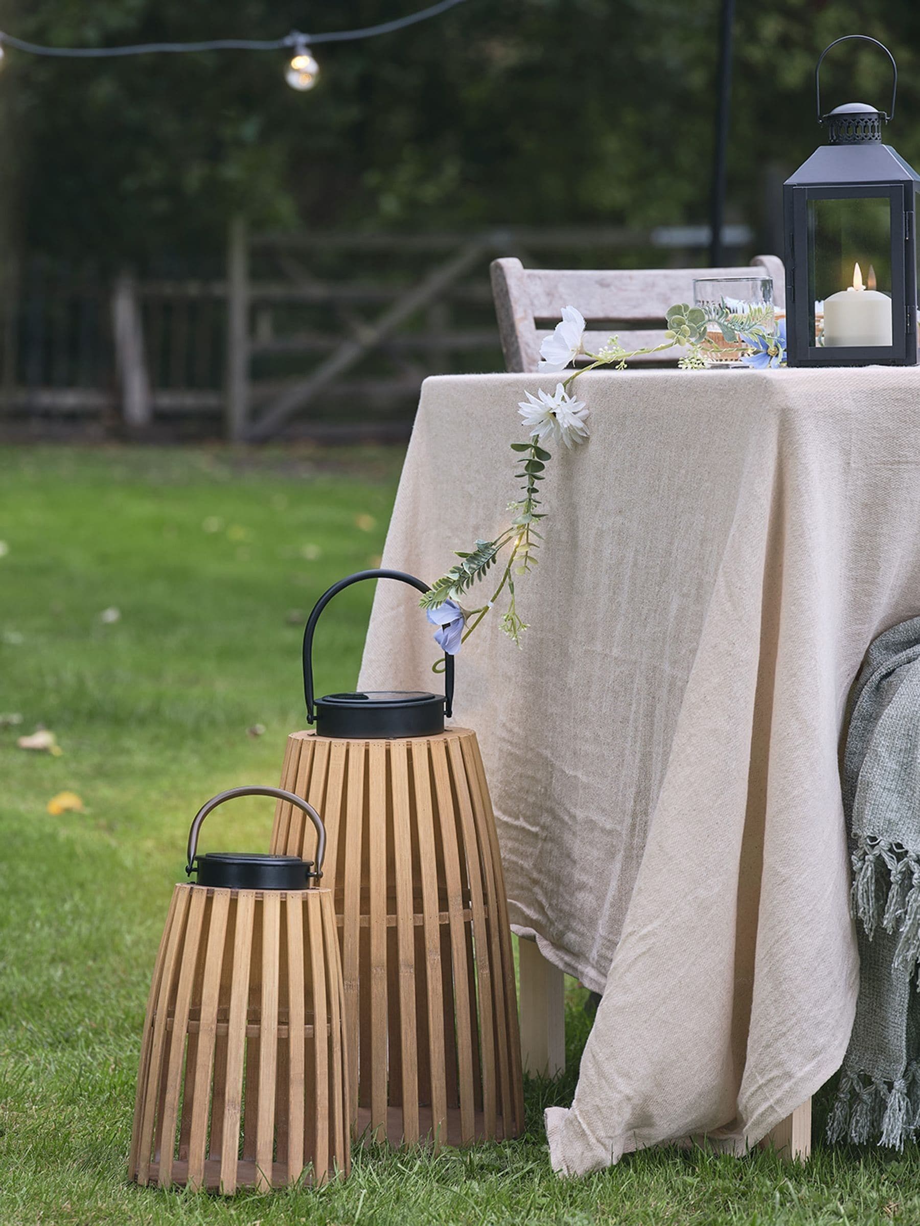 Lights4fun bamboo solar table lamp Japanese-style lantern 30.5cm - British product