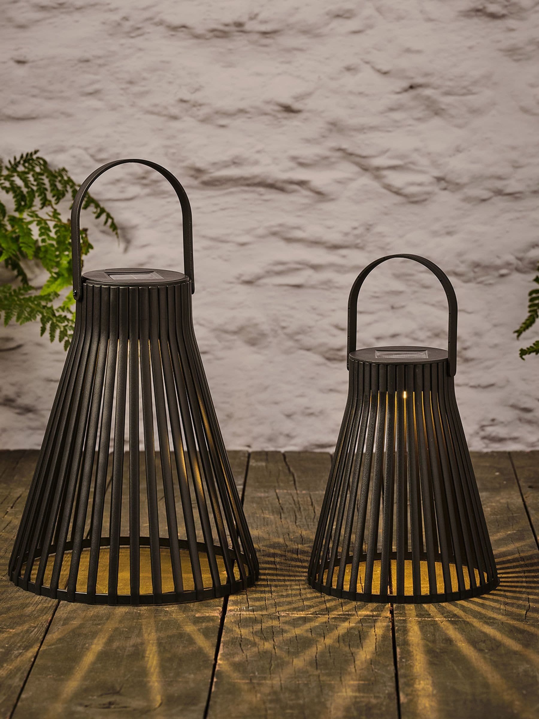 Lights4fun black slatted solar lanterns set of two, imported from the UK