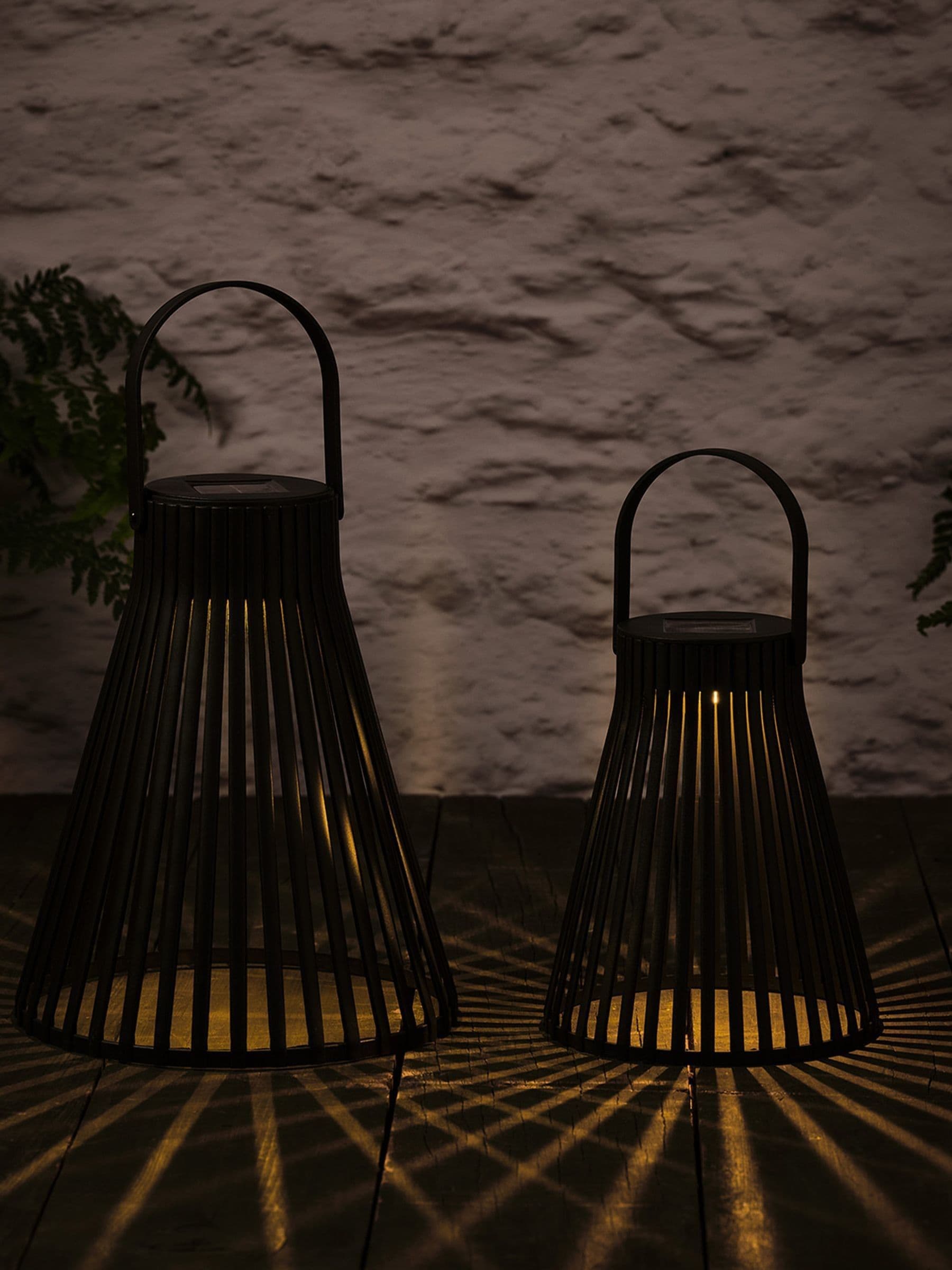 Lights4fun black slatted solar lanterns set of two, imported from the UK