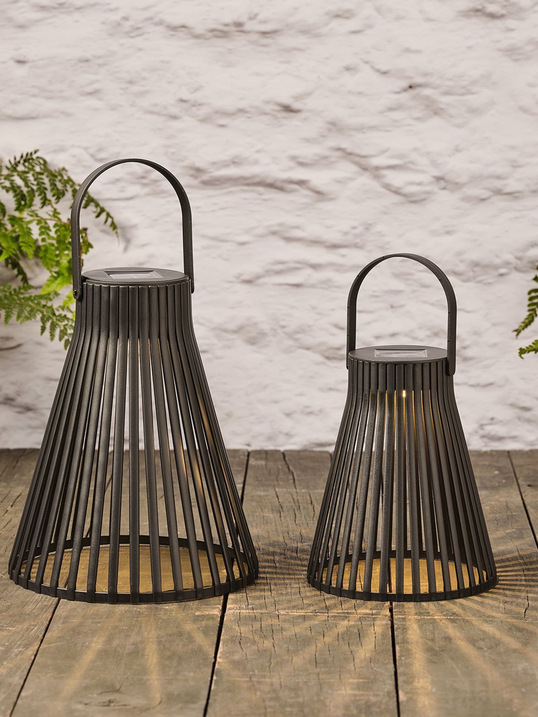 Lights4fun black slatted solar lanterns set of two, imported from the UK