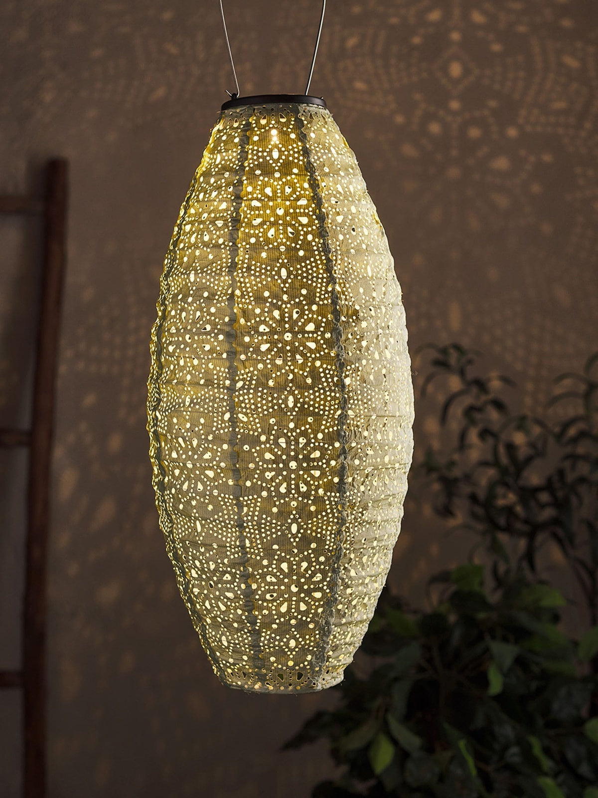 Lights4fun green Moroccan hanging solar lantern, imported from the UK