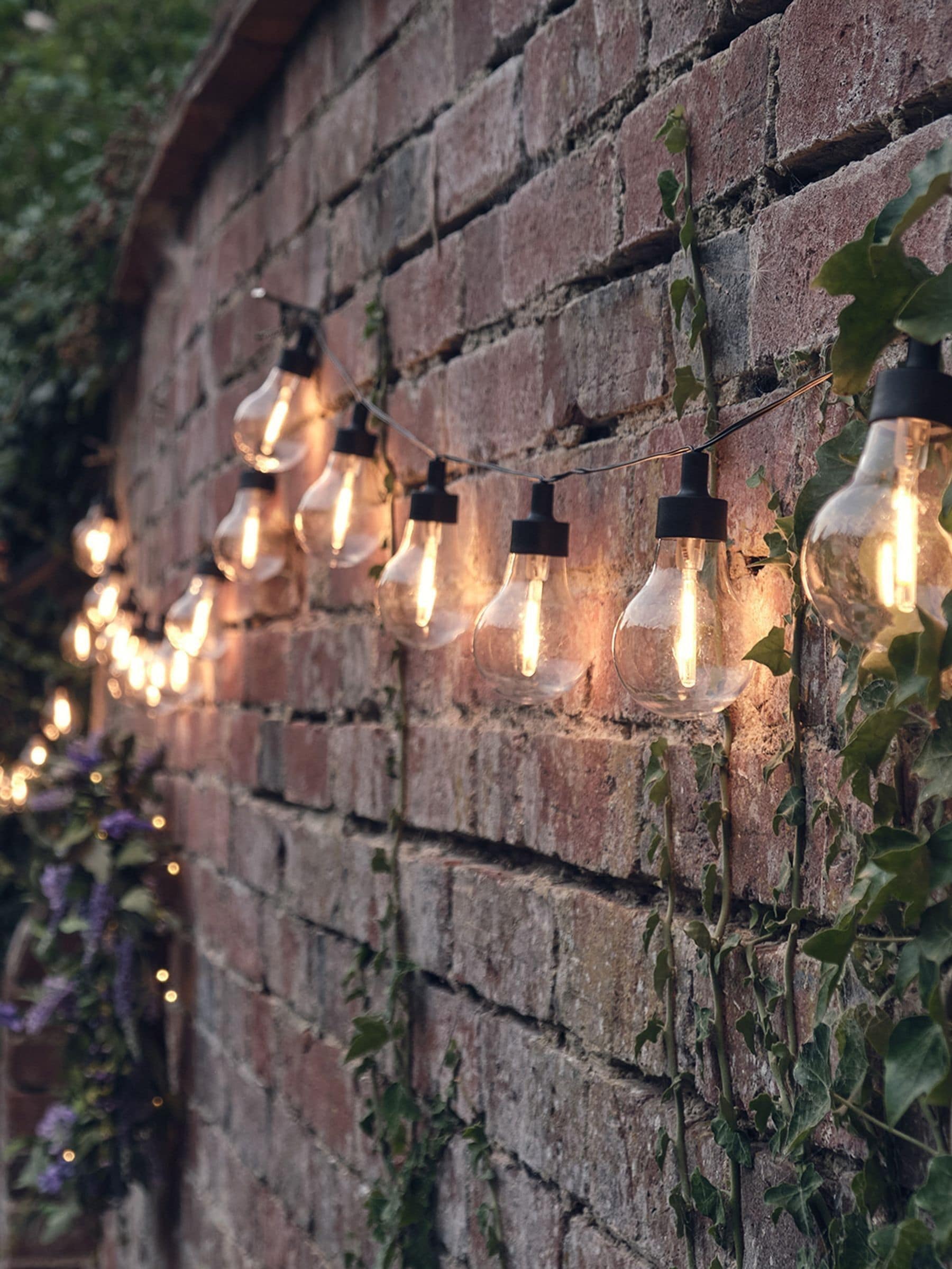 Lights4fun black solar festoon lights with 20 warm white bulbs (British brand)