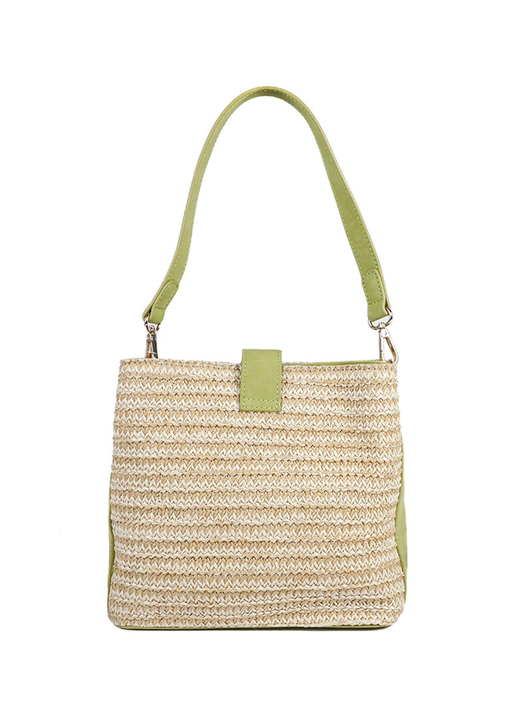 Pavers green woven shoulder bag faux leather trim - British product