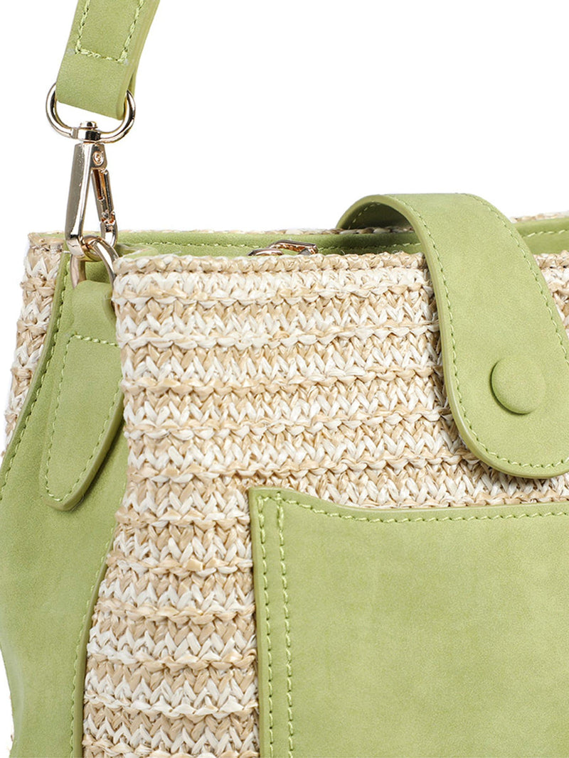 Pavers green woven shoulder bag faux leather trim - British product