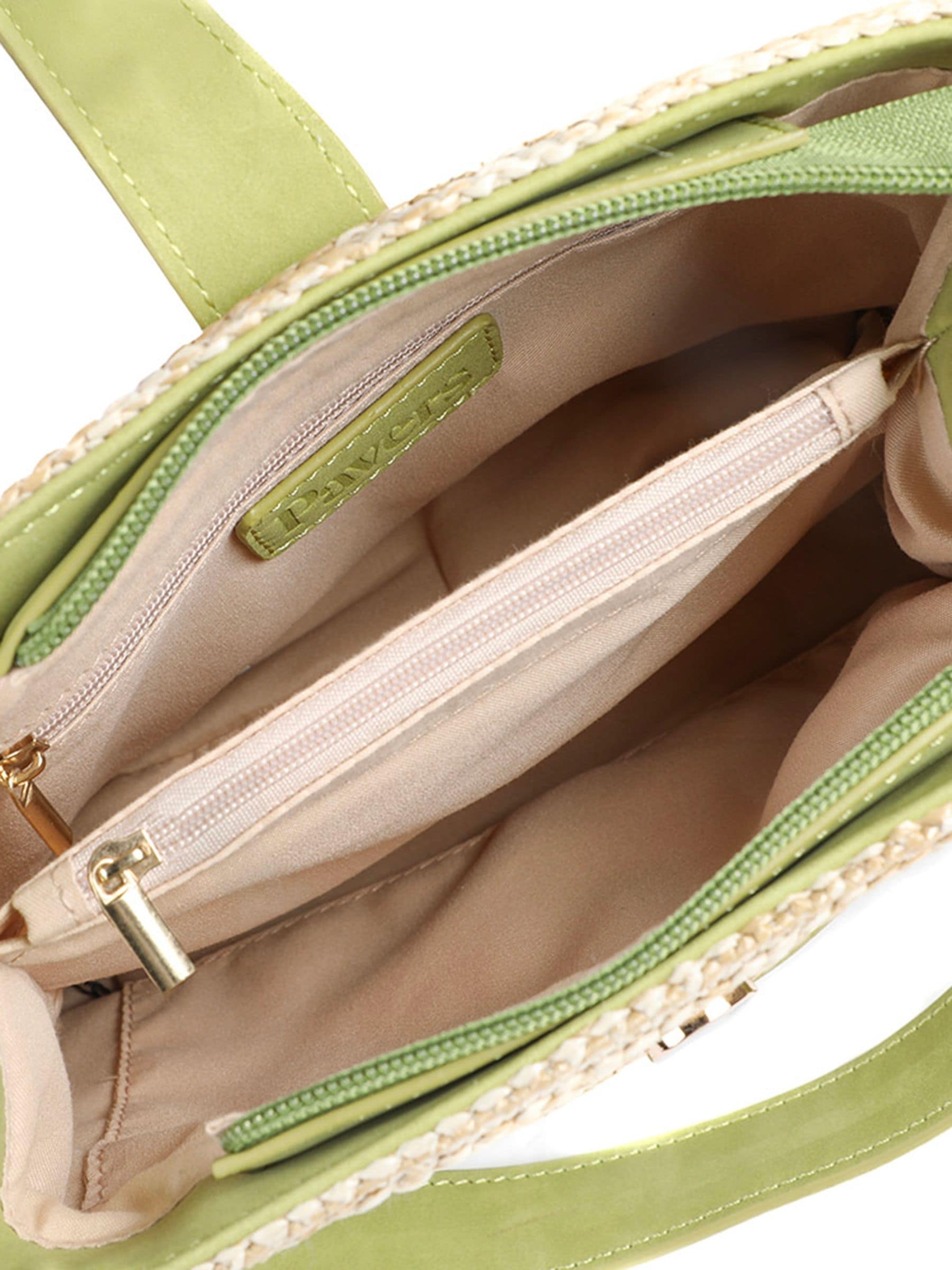 Pavers green woven shoulder bag faux leather trim - British product