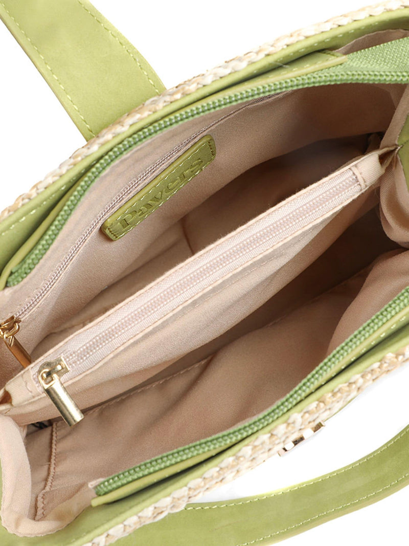Pavers green woven shoulder bag faux leather trim - British product