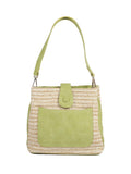 Pavers green woven shoulder bag faux leather trim - British product