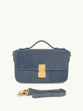 Apatchy Flora suede top handle bag denim blue, imported from the UK