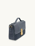 Apatchy Flora suede top handle bag denim blue, imported from the UK