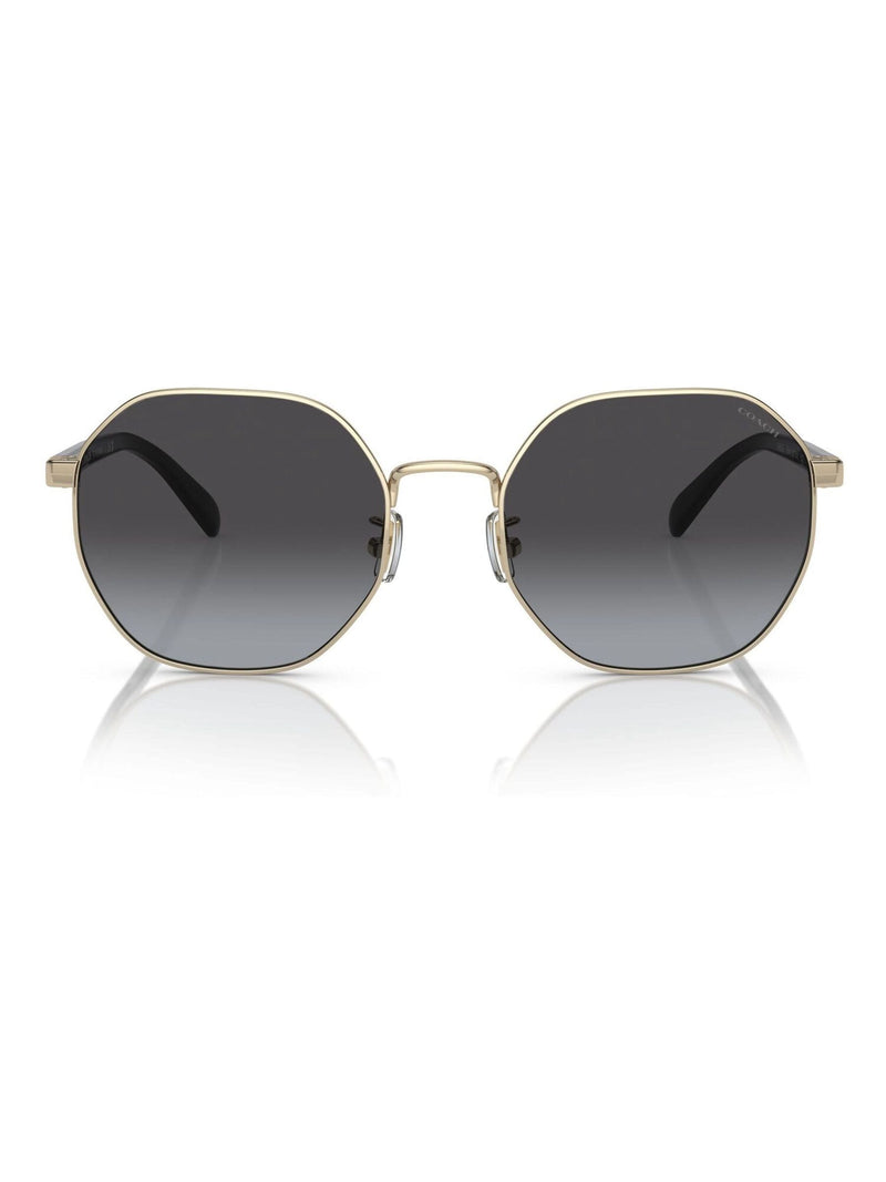 COACH gold irregular sunglasses with shiny frame and grey lenses - British product