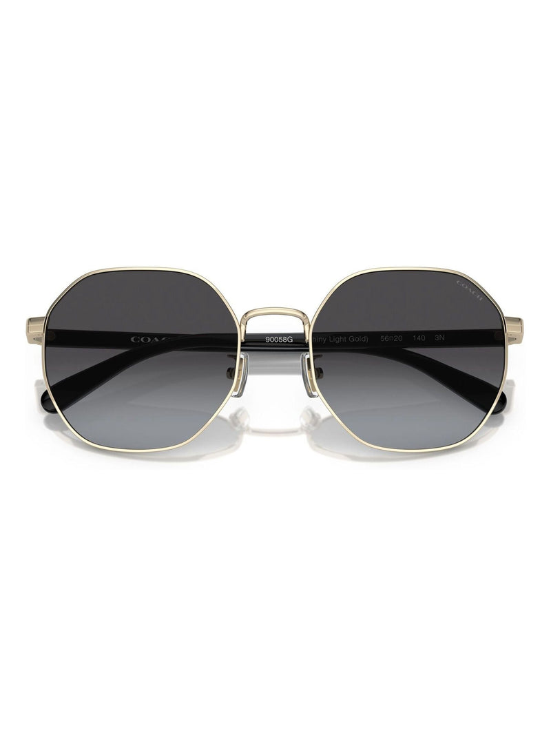 COACH gold irregular sunglasses with shiny frame and grey lenses - British product