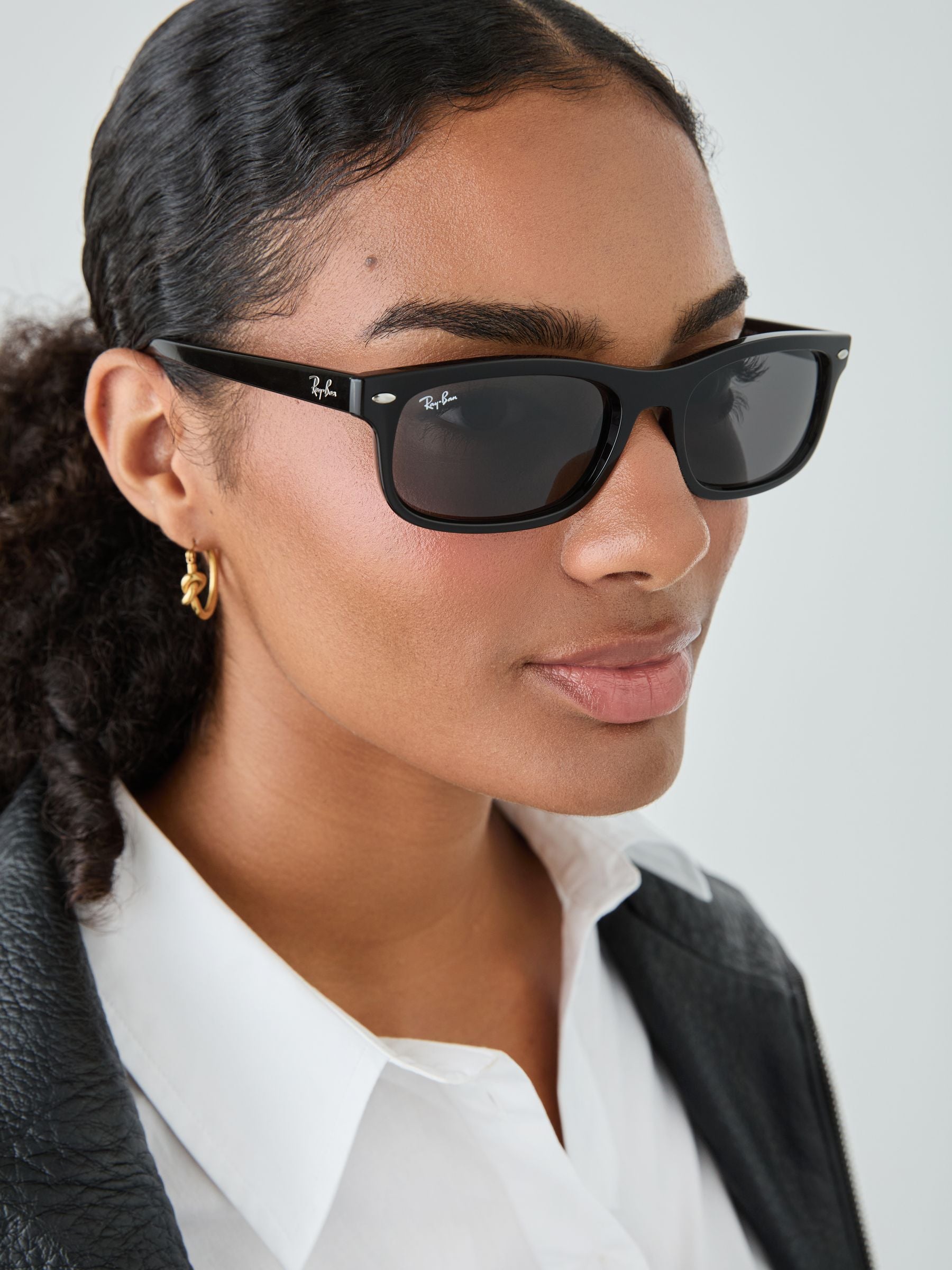 Ray-Ban rectangle sunglasses black frame grey lenses (British brand)
