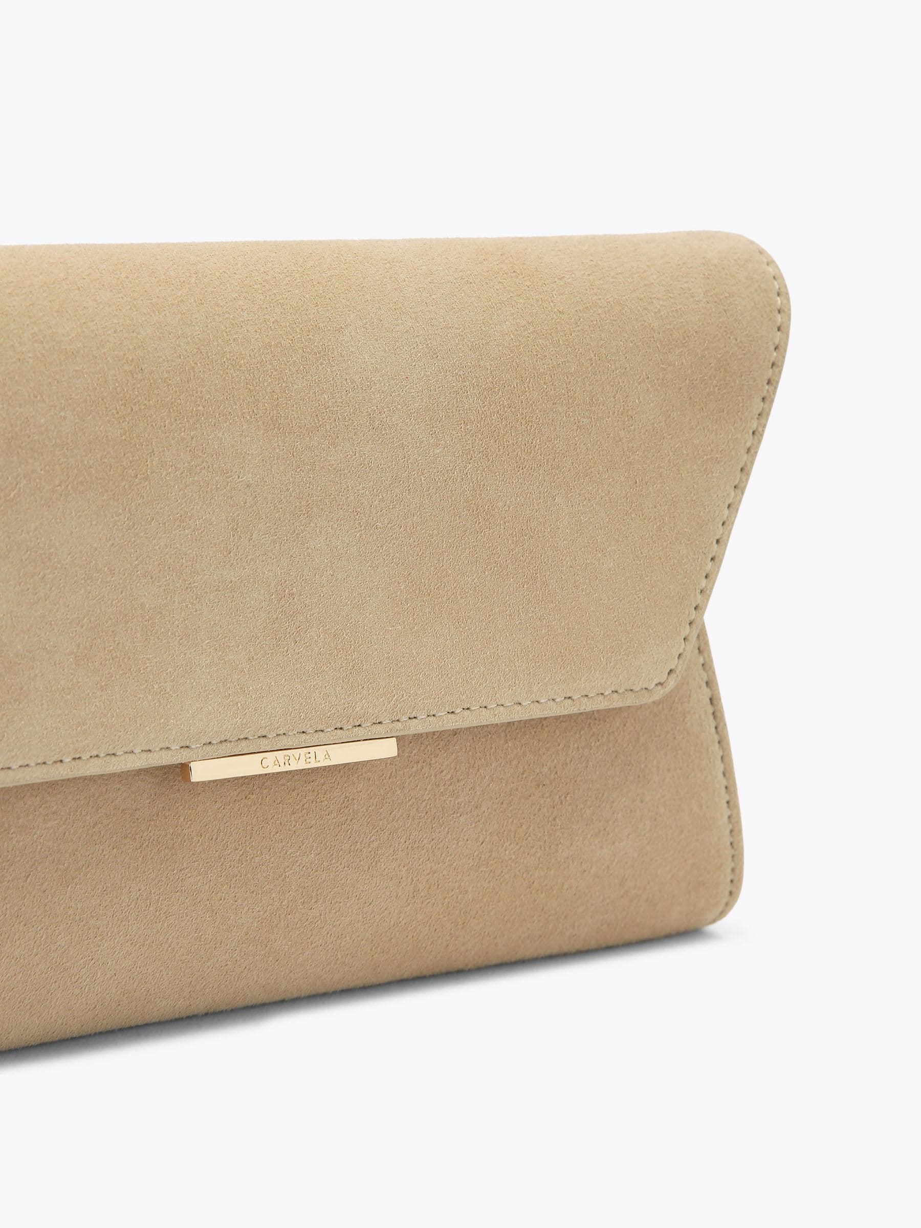 Carvela Spirited clutch bag in brown suede, imported from the UK